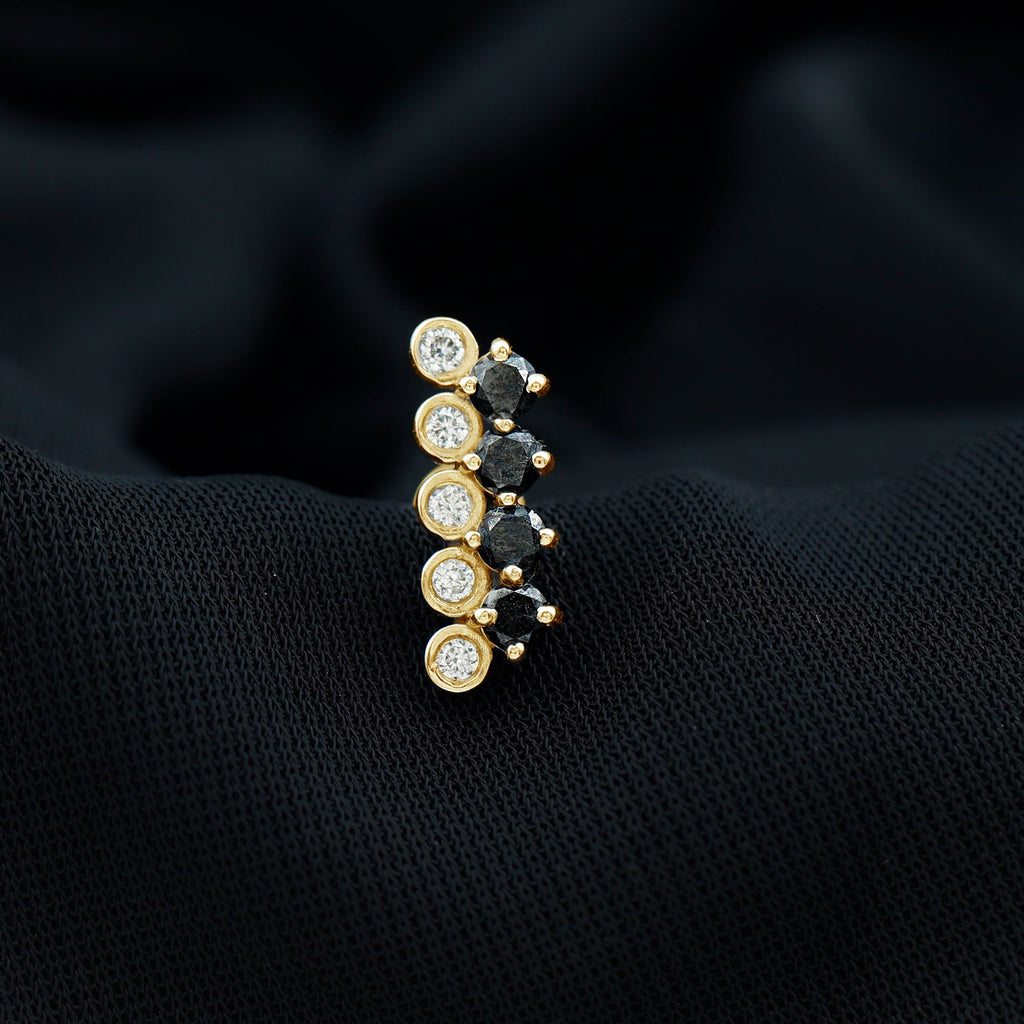 Minimal Black Onyx and Diamond Bar Cartilage Earring