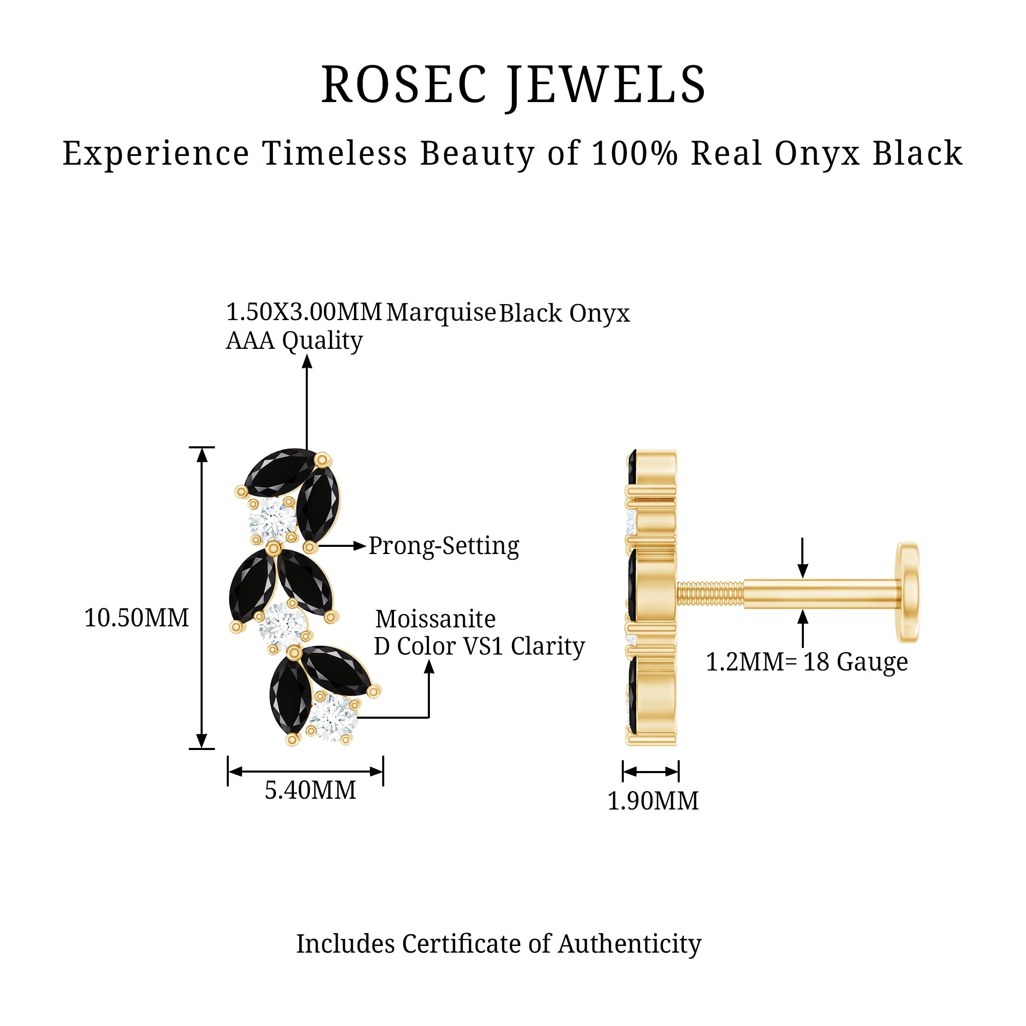 Marquise Black Onyx and Diamond Leaf Ear Crawler Earring