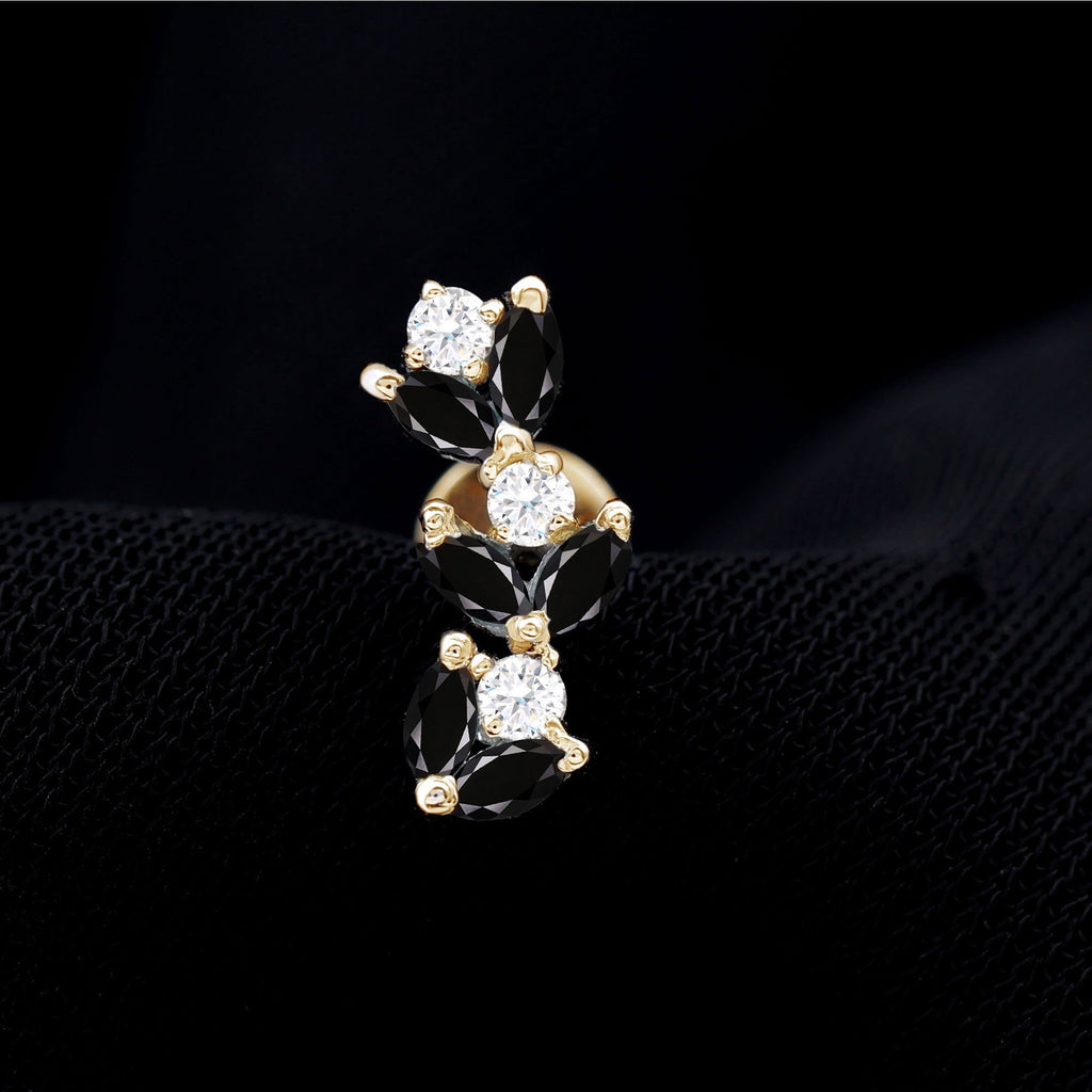 Marquise Black Onyx and Diamond Leaf Ear Crawler Earring