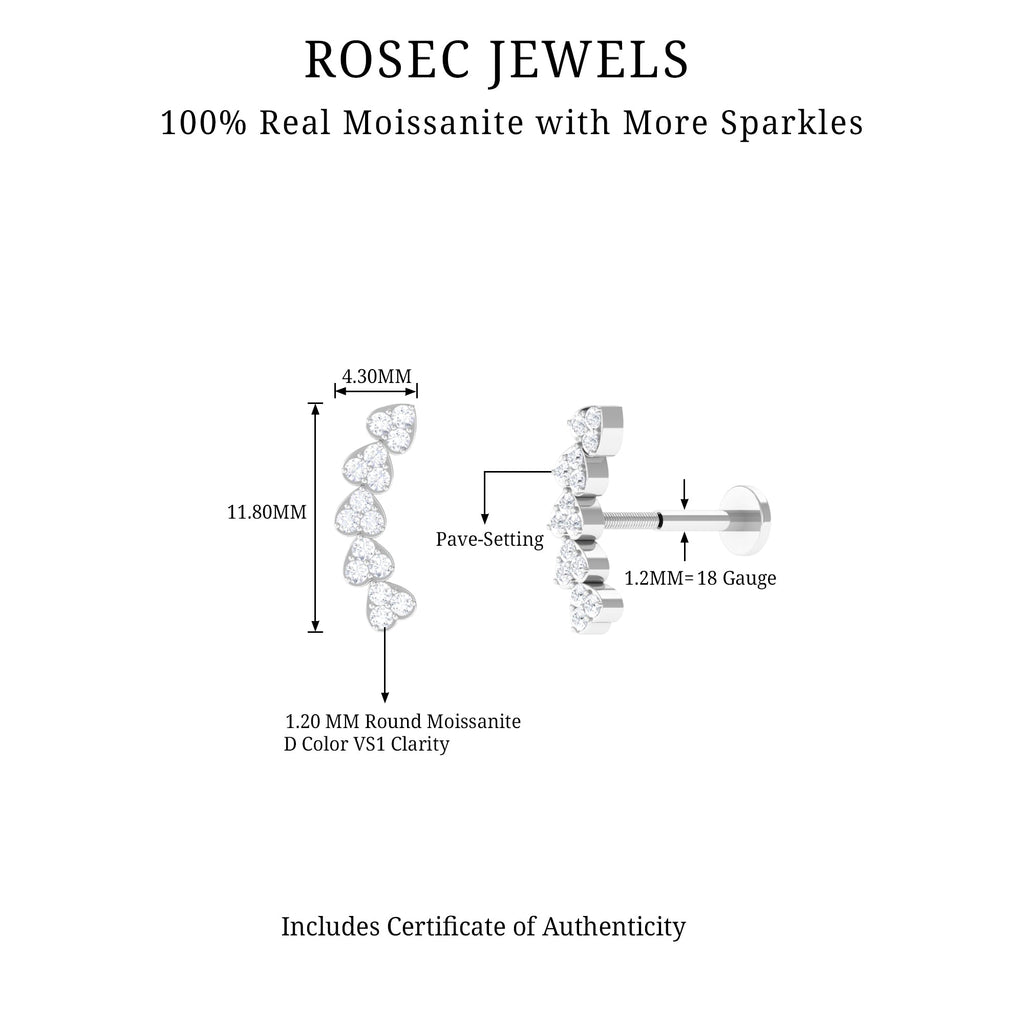 Certified Moissanite Heart Curved Crawler Earring