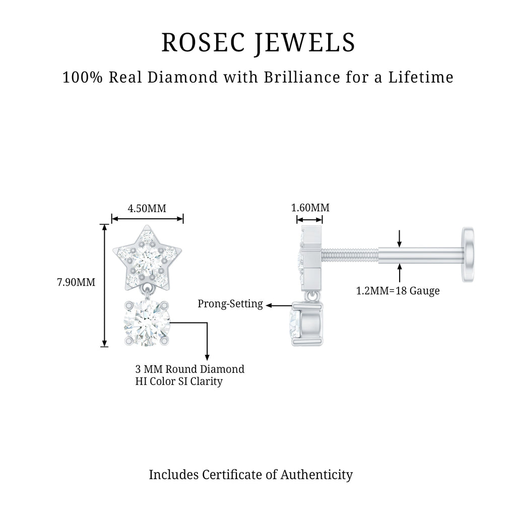 Star Diamond Drop Earring for Helix Piercing