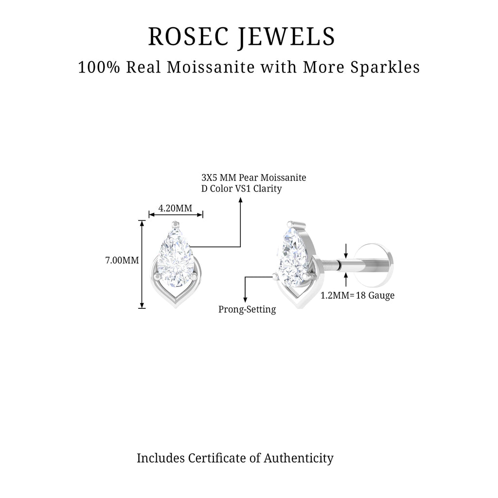 3X5MM Pear Shape Moissanite Solitaire Cartilage Earring
