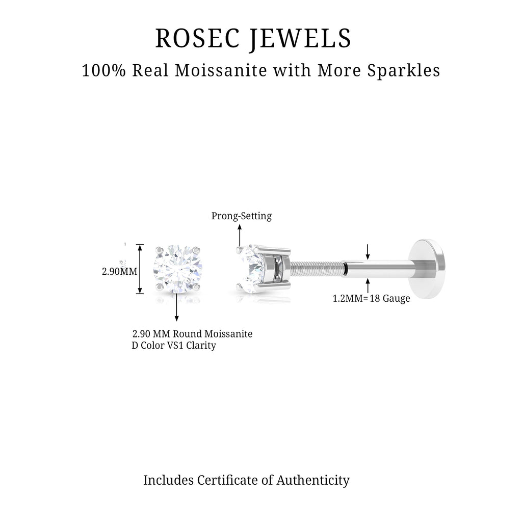 Tiny Round Moissanite Conch Earring with Flat Back