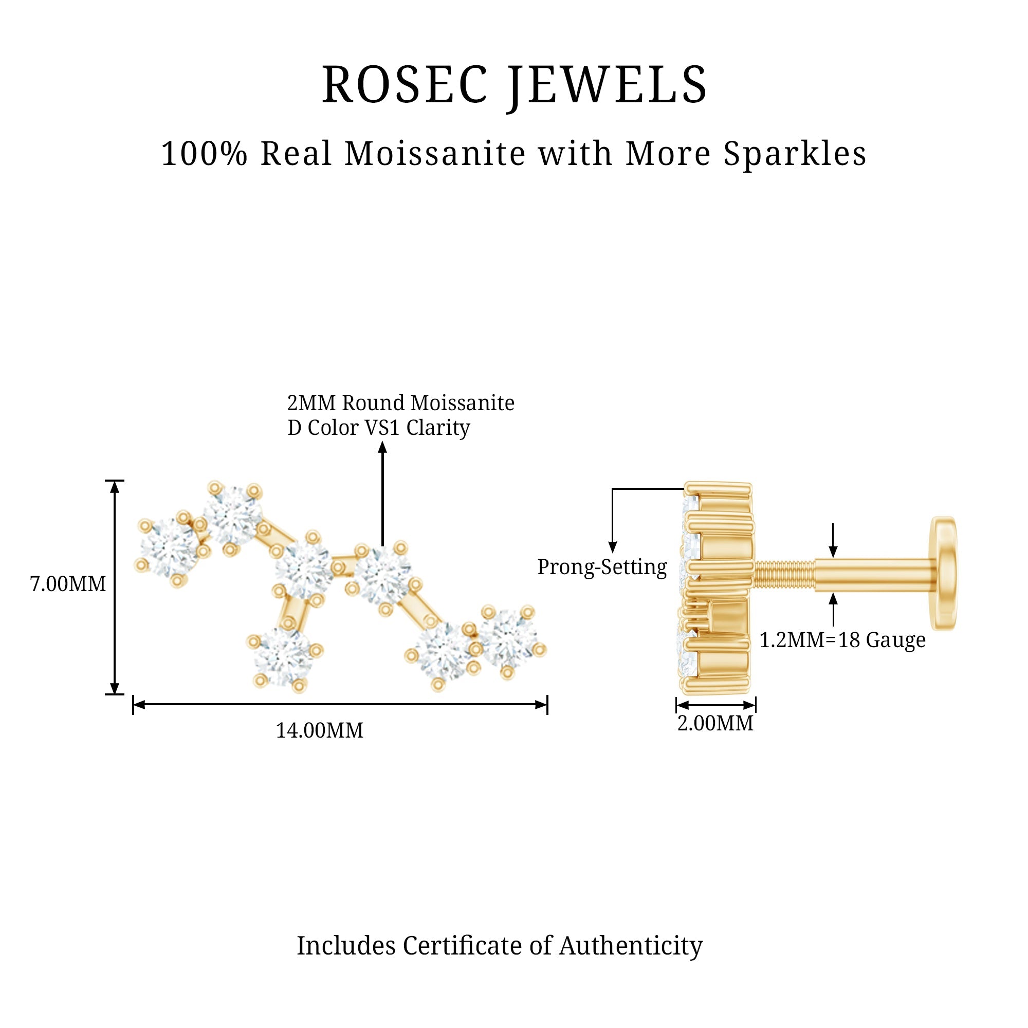Certified Moissanite Leo Zodiac Ear Climber Earring