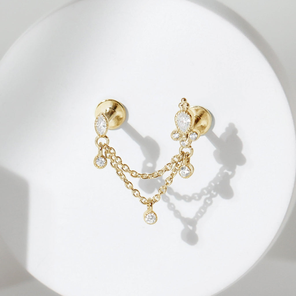 Certified Moissanite Double Chain Earring for Helix Piercing