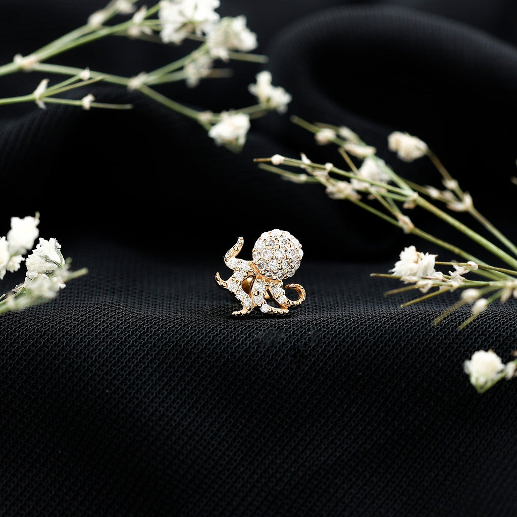 Diamond Octopus Earring with Flat Back
