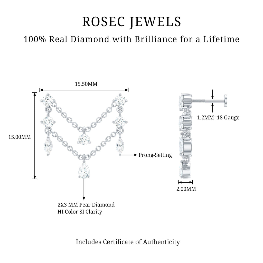 Real Diamond Double Chain Earring for Cartilage Piercing