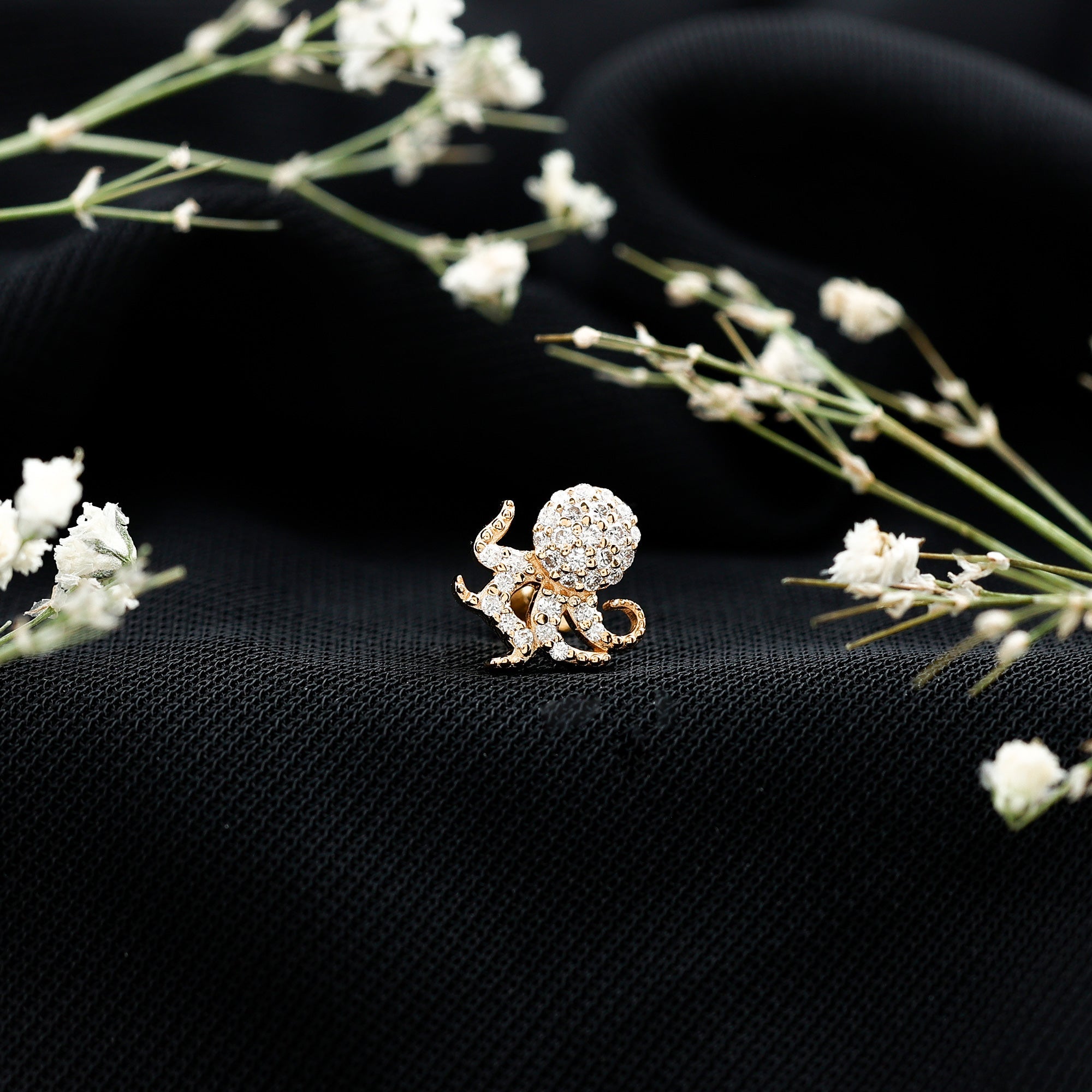 Diamond Octopus Earring with Flat Back