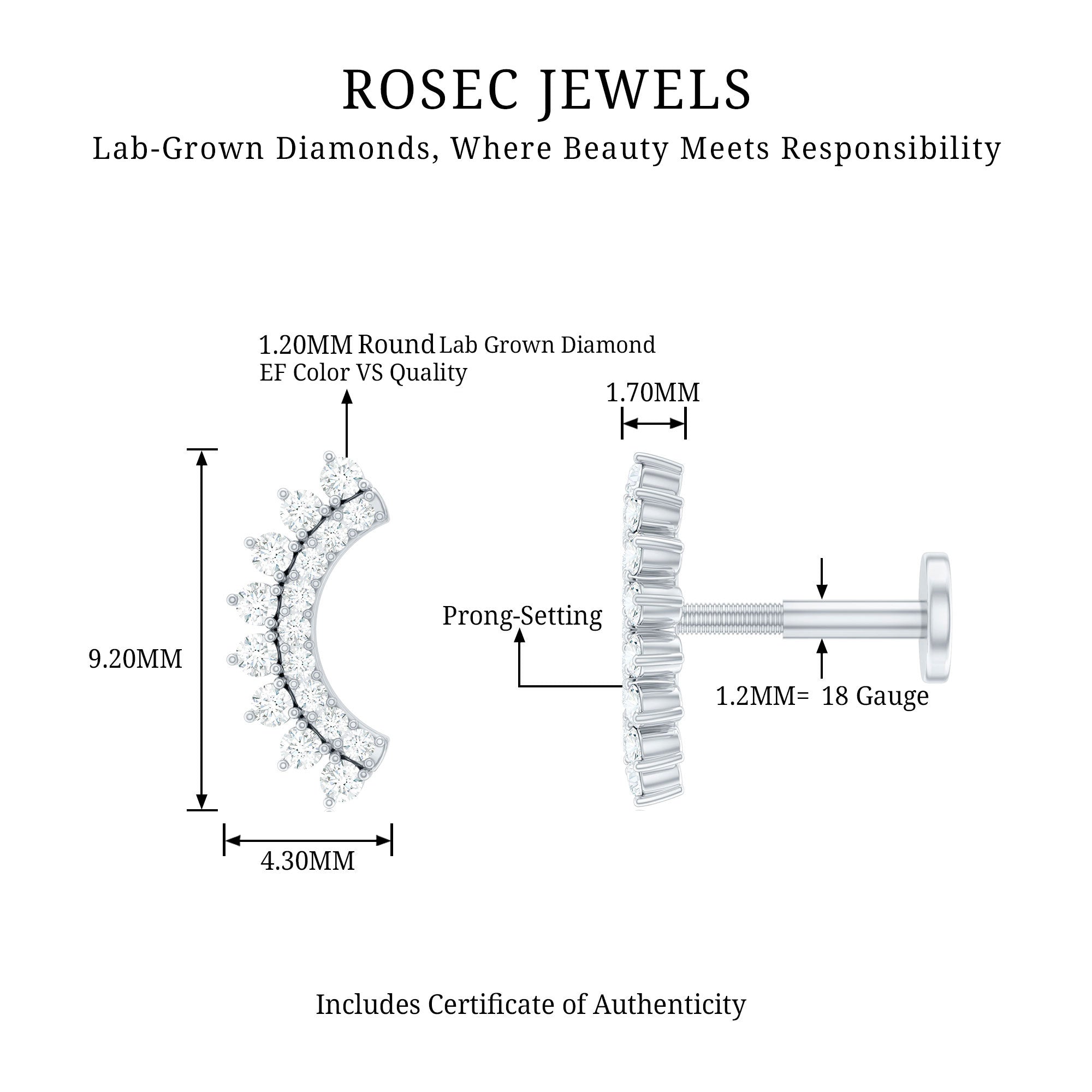 Certified Diamond Curved Cartilage Earring
