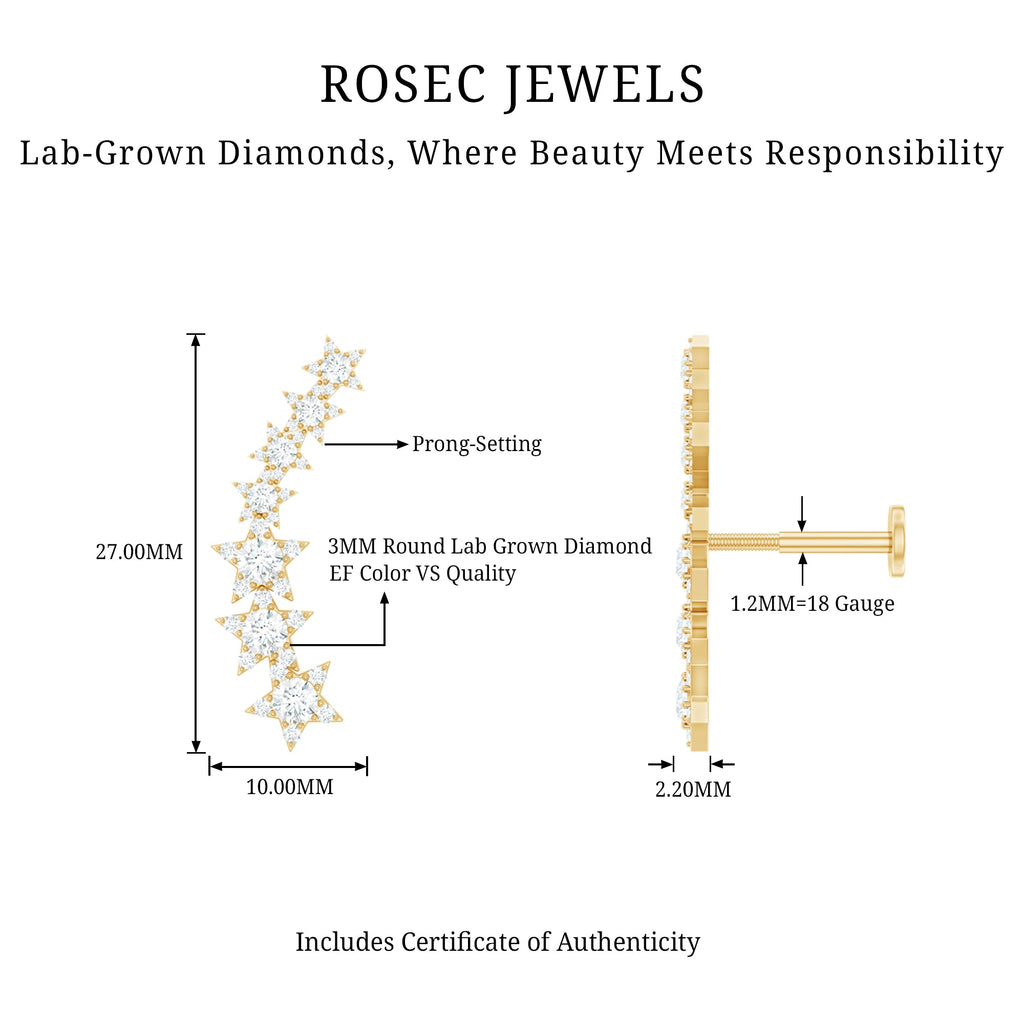 Graduated Diamond Star Crawler Earring for Helix Piercing