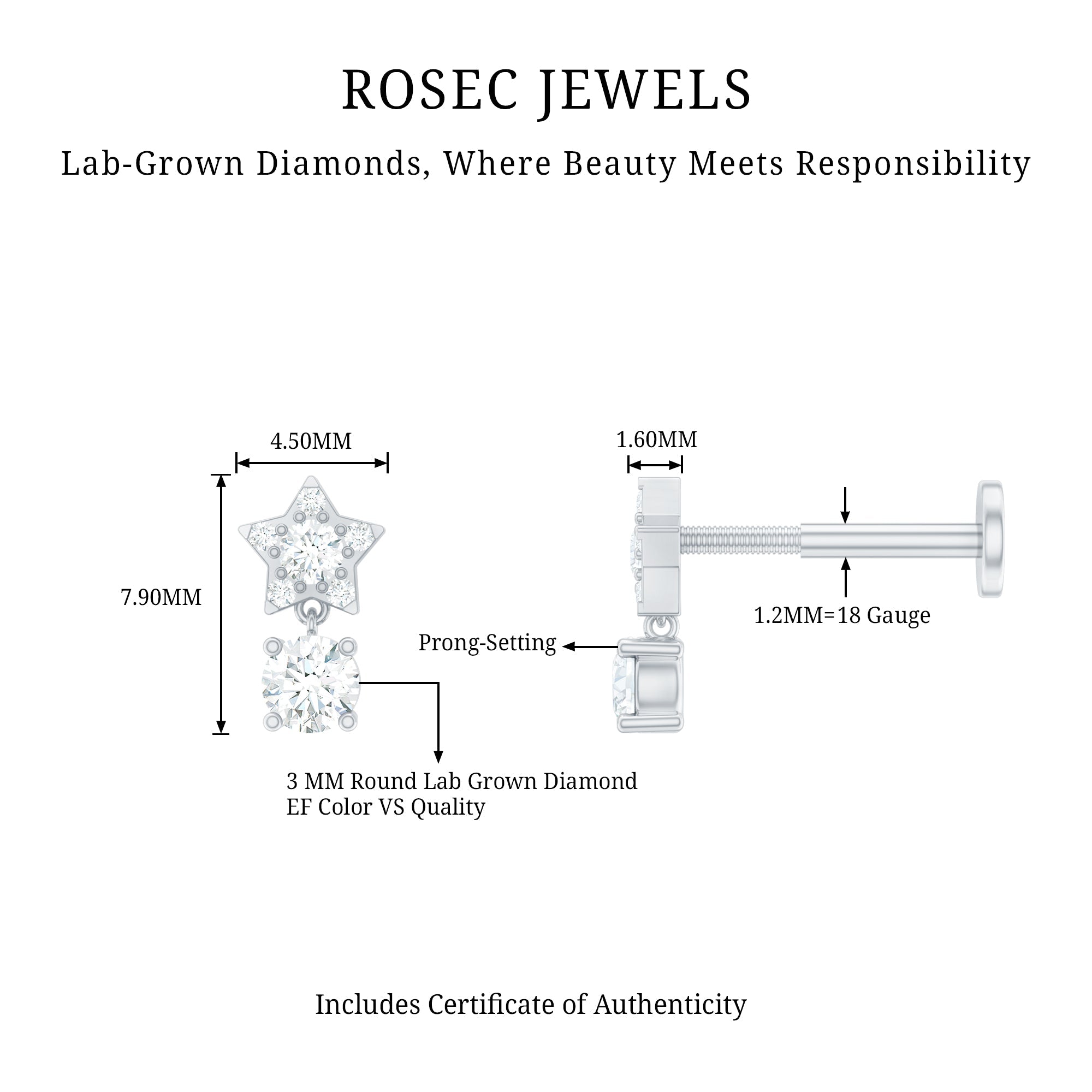 Star Diamond Drop Earring for Helix Piercing