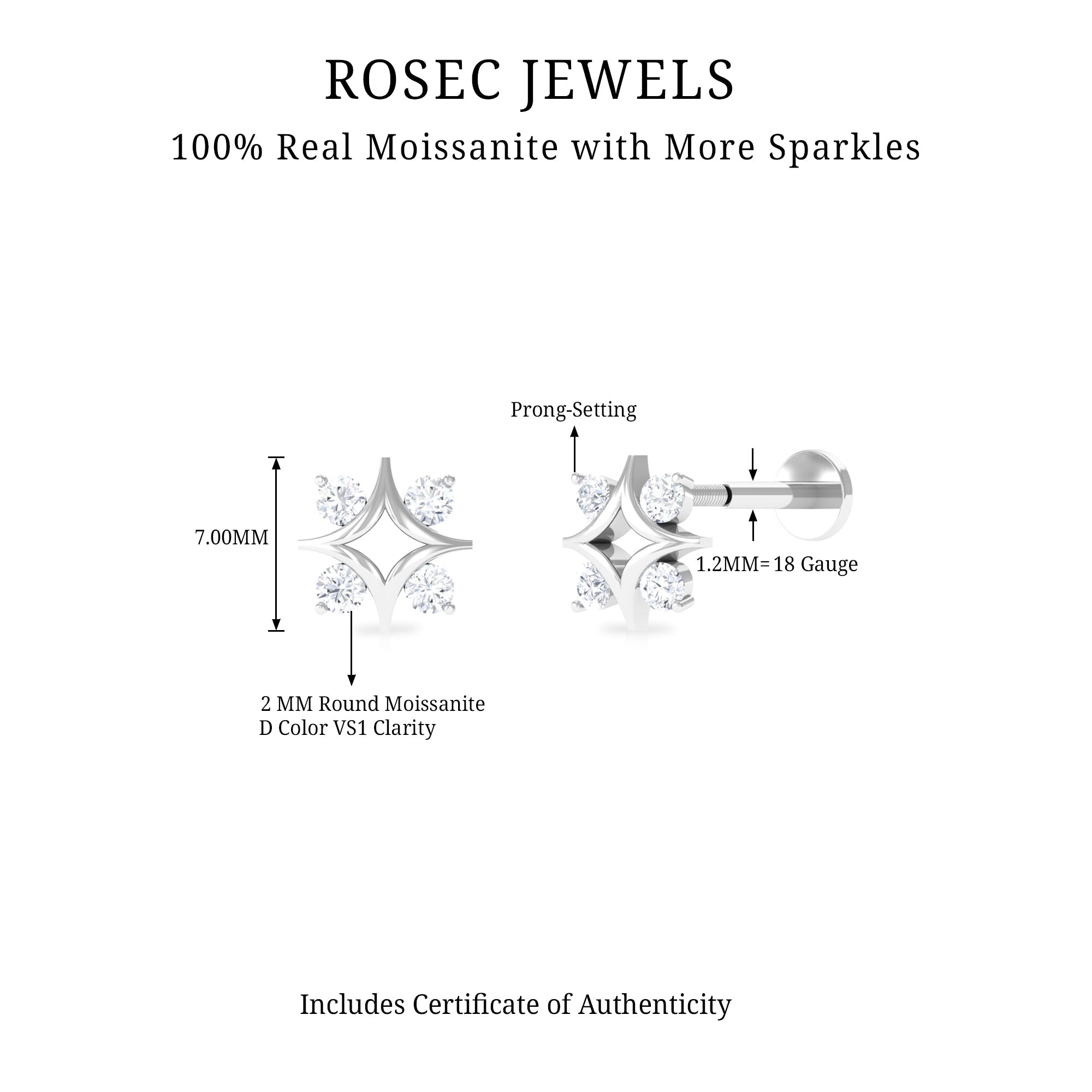 Round Moissanite Star Earring for Helix Piercing