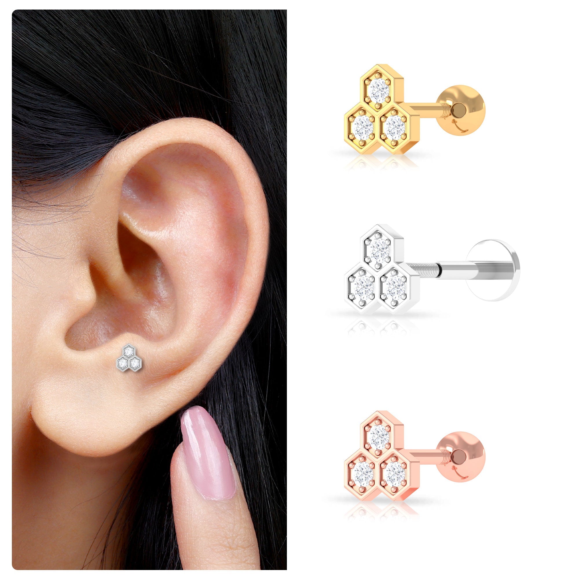 Dainty Diamond Geometric Helix Earring