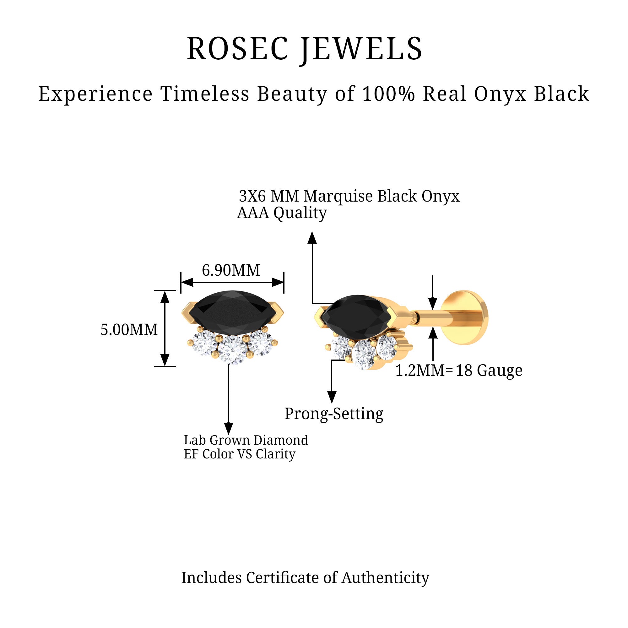 Marquise Black Onyx Helix Earring with Lab Grown Diamonds