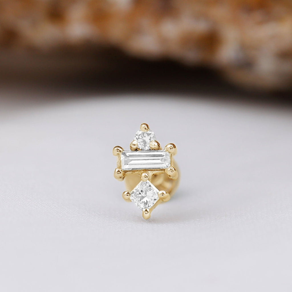 Genuine Diamond Three Stone Earring for Tragus Piercing