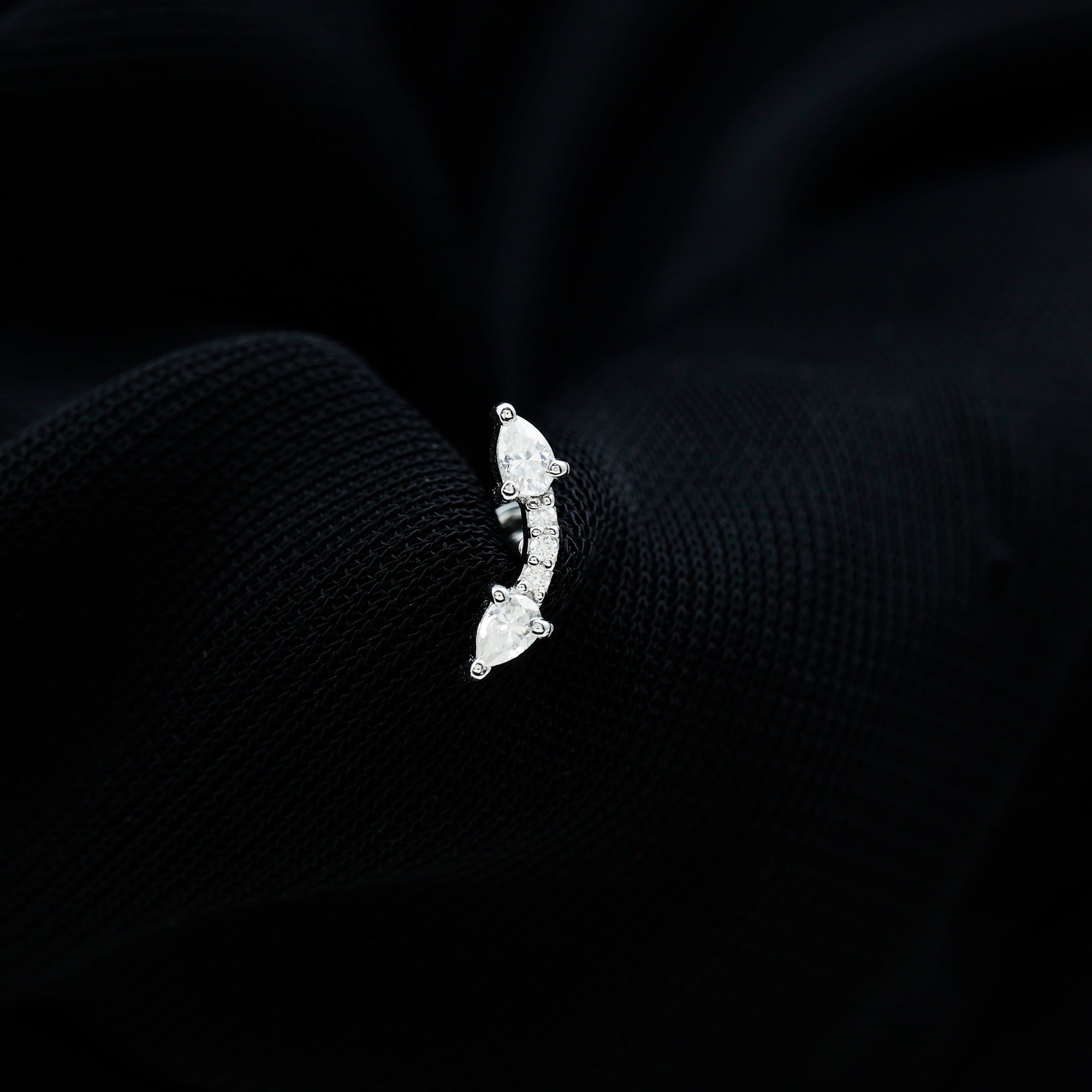 Pear Shape Diamond Curved Helix Earring