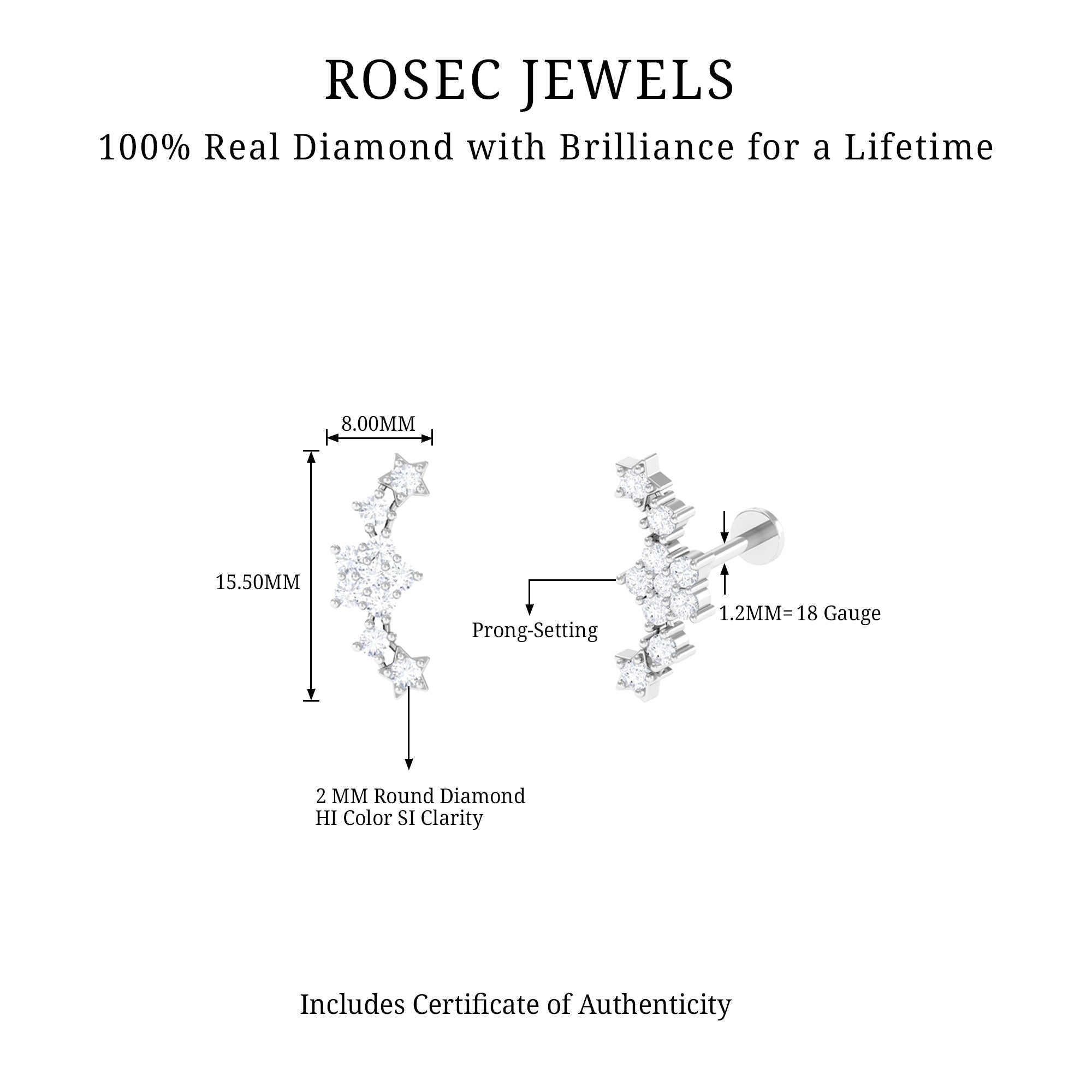 Brilliant Cut Diamond Star Ear Crawler Earring