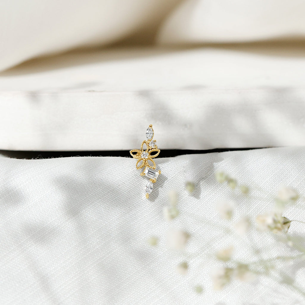 Real Diamond Flower Crawler Earring for Helix Piercing