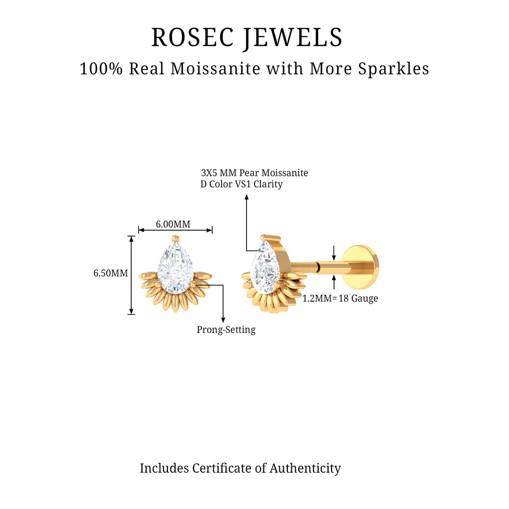 Pear Shape Moissanite Unique Cartilage Earring