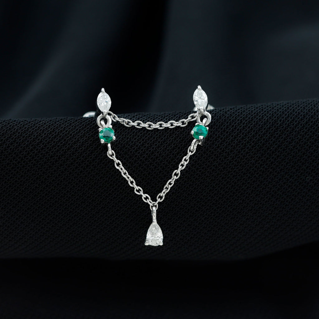 Moissanite Double Piercing Earring with Created Emerald