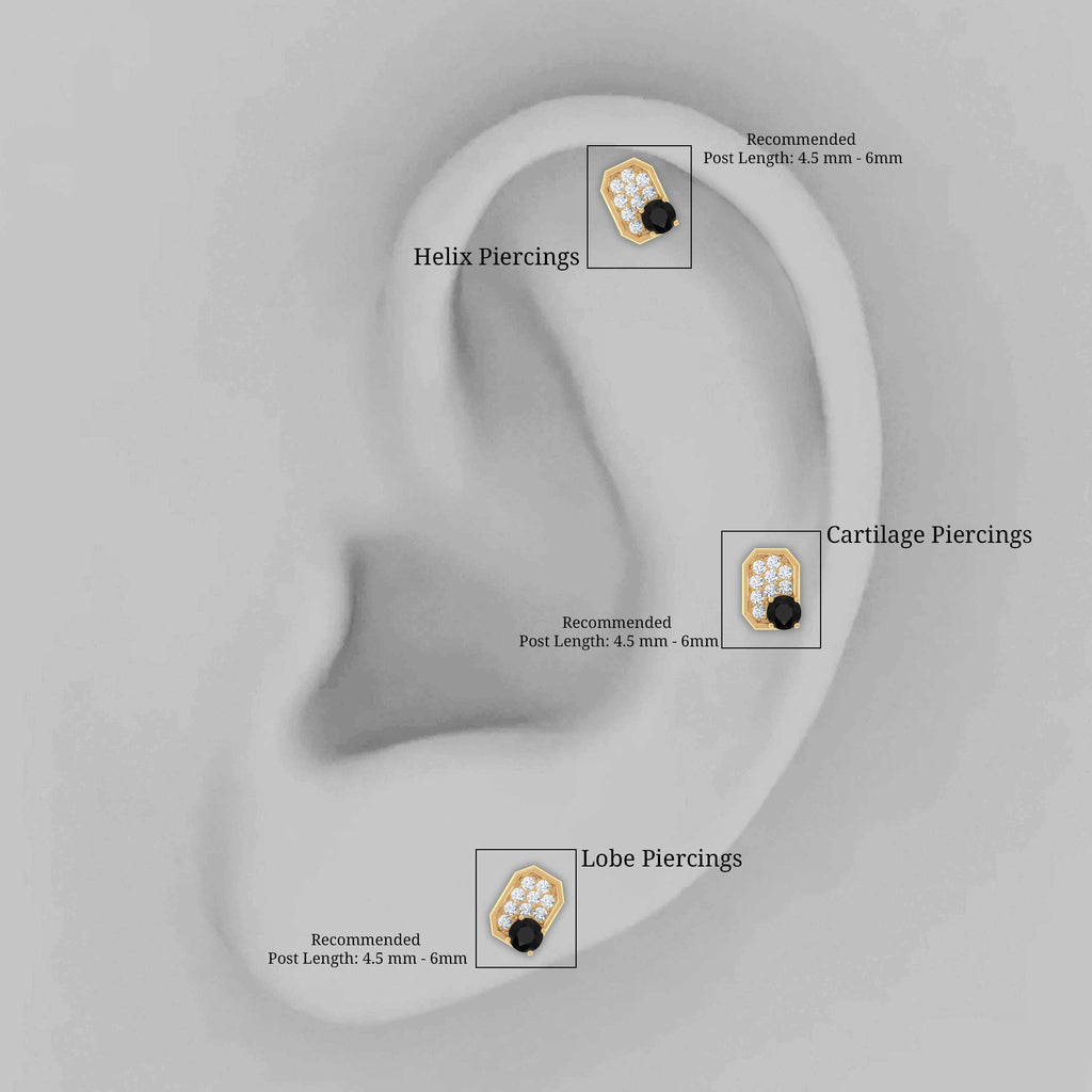 Black Onyx and Diamond Octagon Cartilage Earring