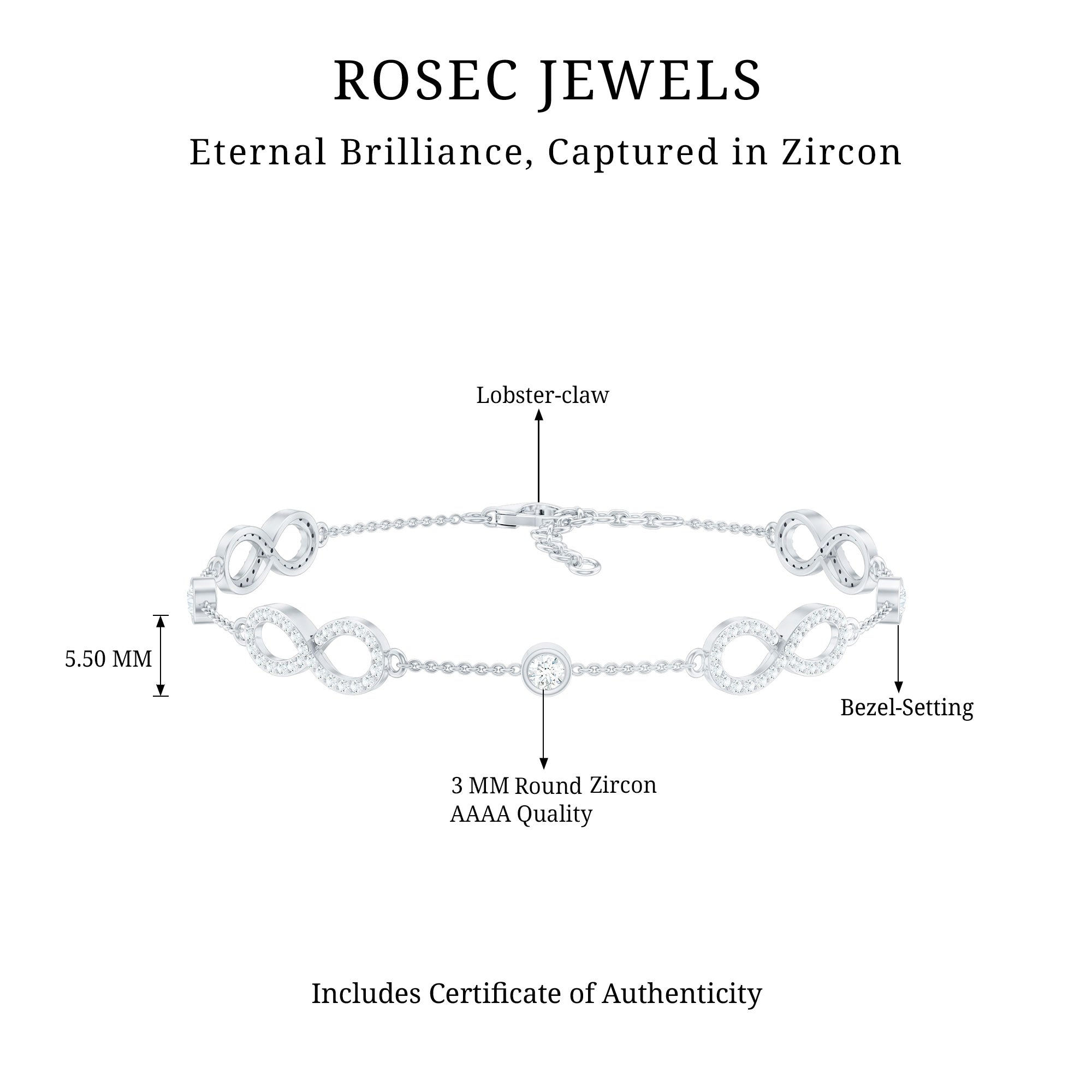 Cubic Zirconia Infinity Station Chain Bracelet
