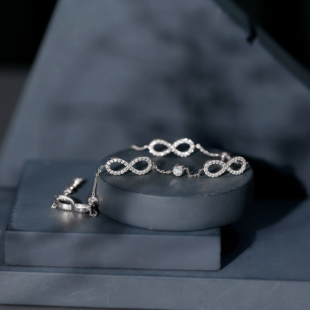 Cubic Zirconia Infinity Station Chain Bracelet