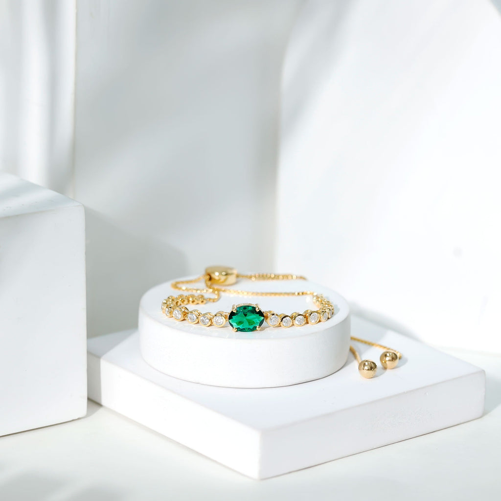 Certified 1.2 Carat Oval Lab Grown Emerald Bolo Bracelet with Diamond