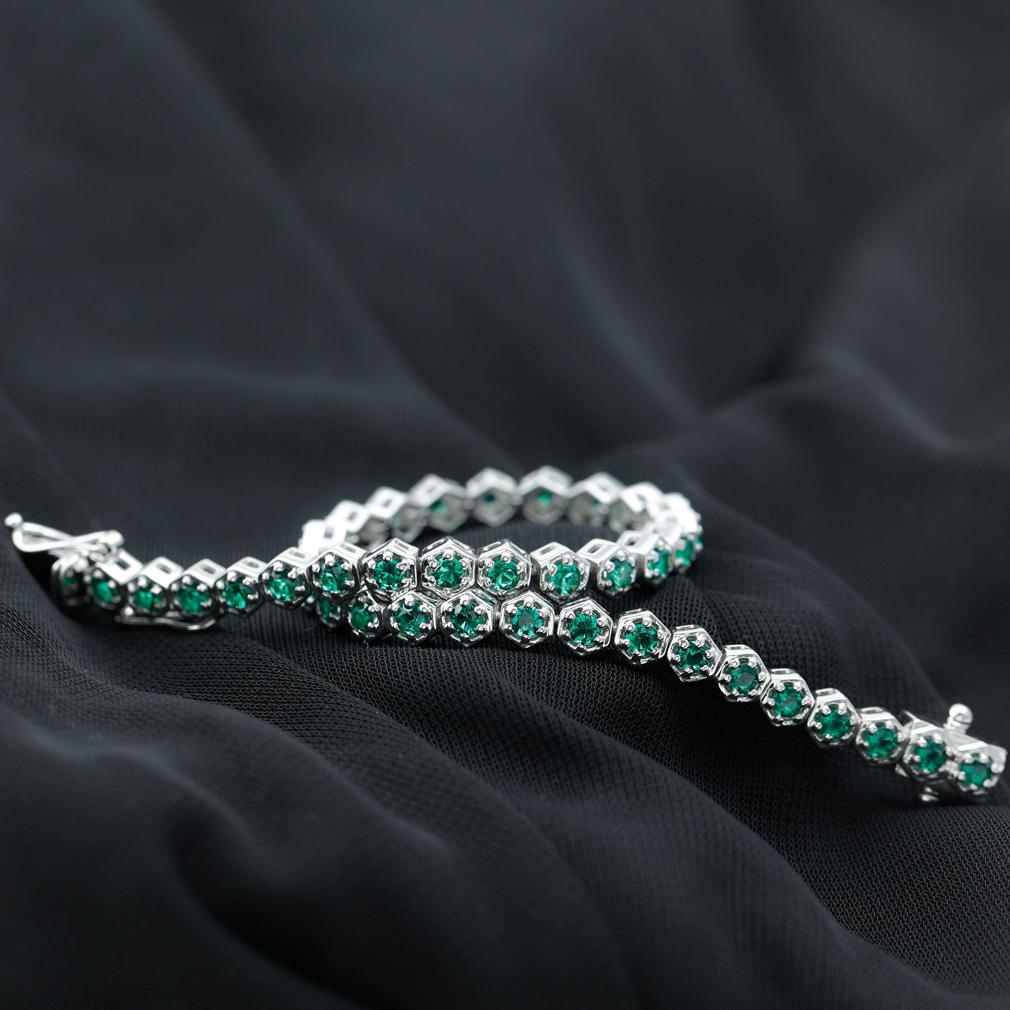Certified Lab Grown Emerald Hexagon Tennis Bracelet for Women