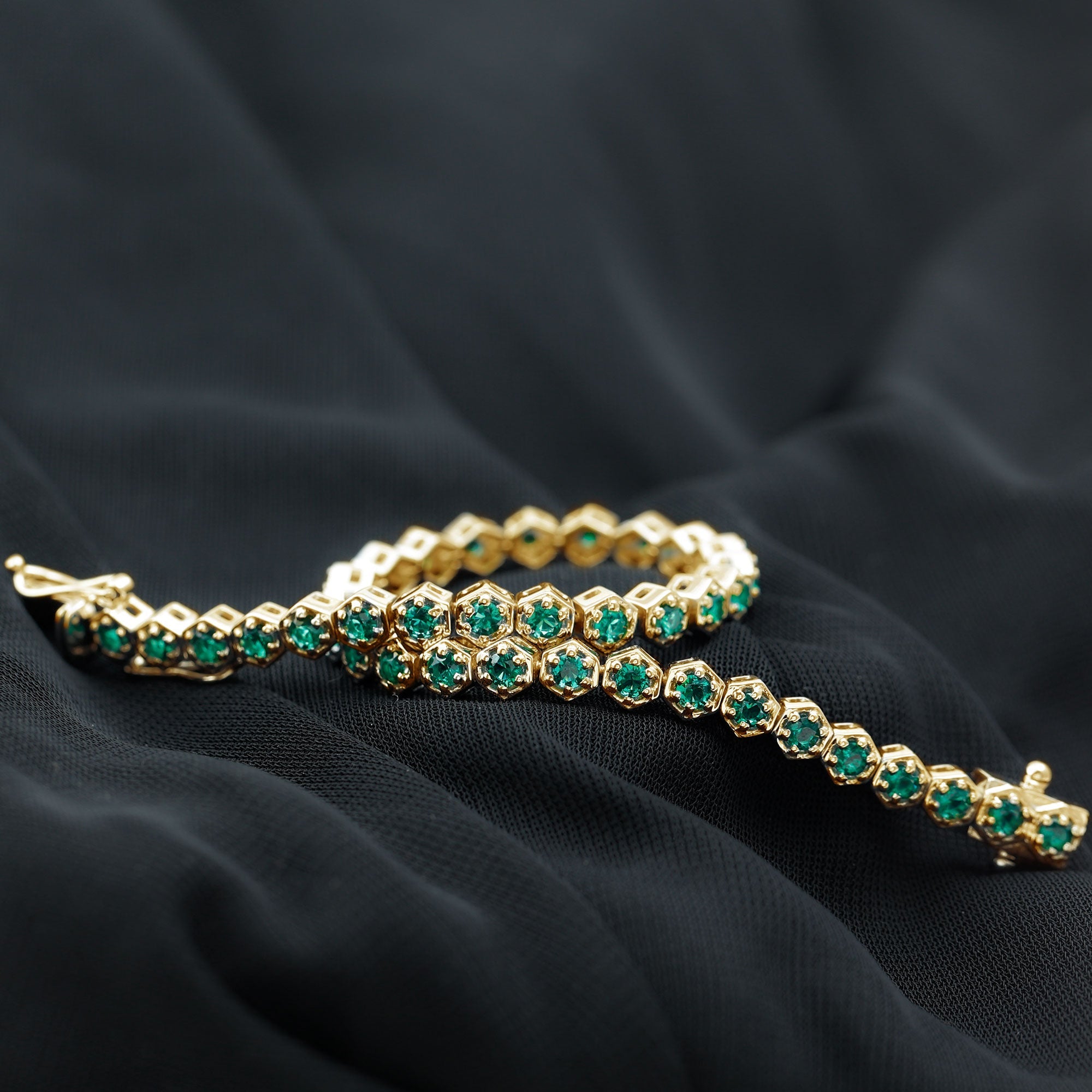 Certified Lab Grown Emerald Hexagon Tennis Bracelet for Women
