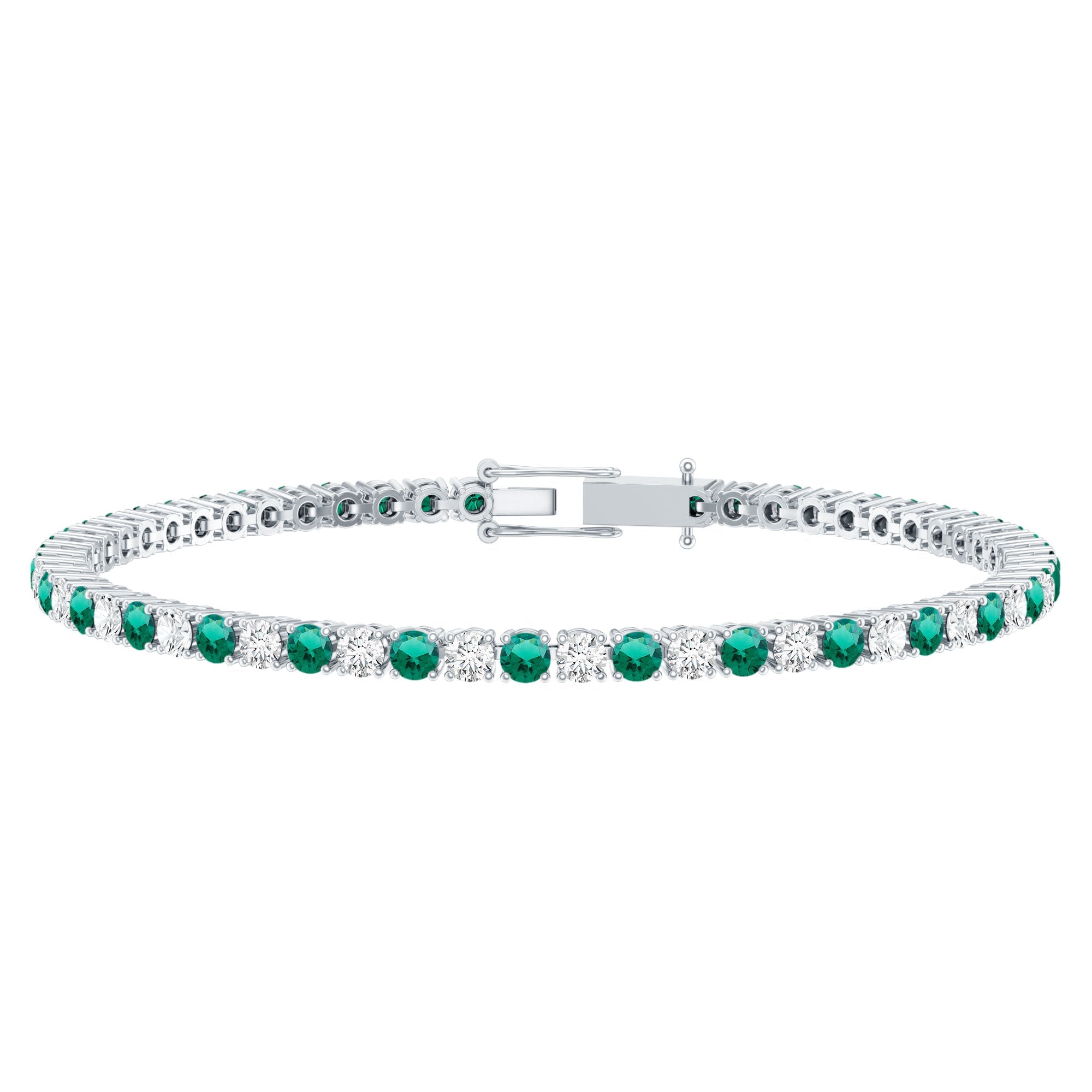 Certified Lab Grown Diamond and Emerald Wedding Tennis Bracelet