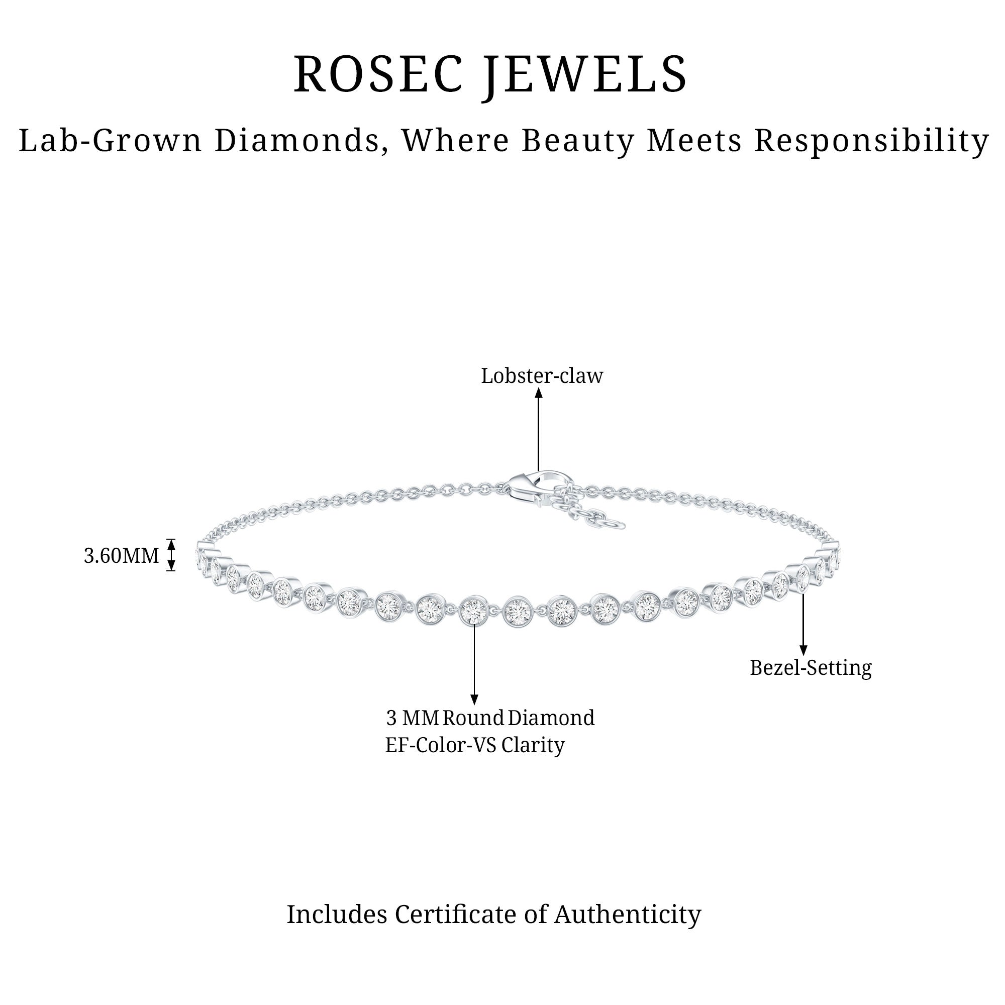 Certified Lab Grown Bezel Set Diamond Eternity Chain Bracelet