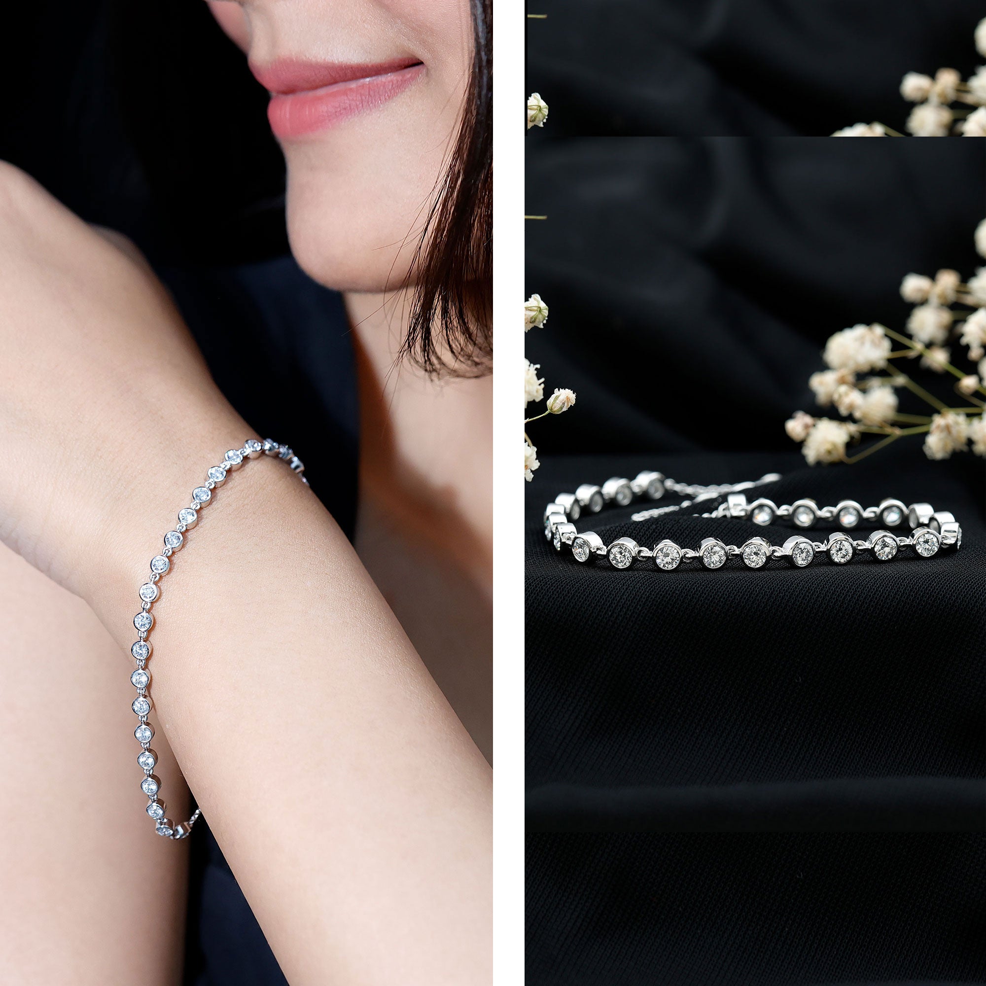 Certified Lab Grown Bezel Set Diamond Eternity Chain Bracelet