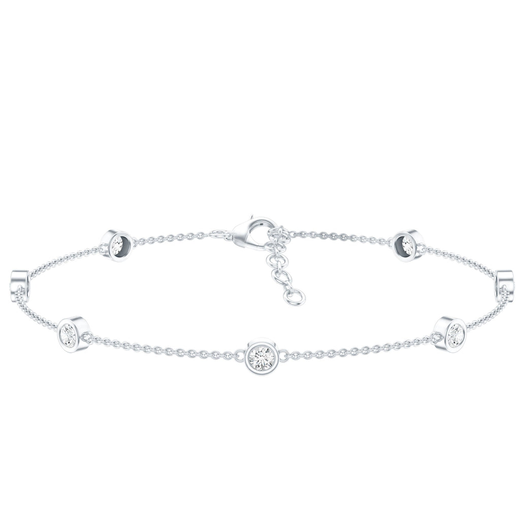Bezel Set Moissanite Station Bracelet in Silver for Women