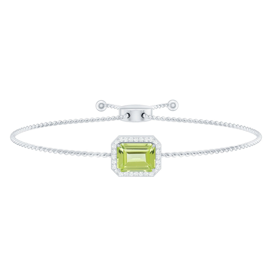 1.8 Carat Emerald Cut Peridot and Diamond Bolo Chain Bracelet