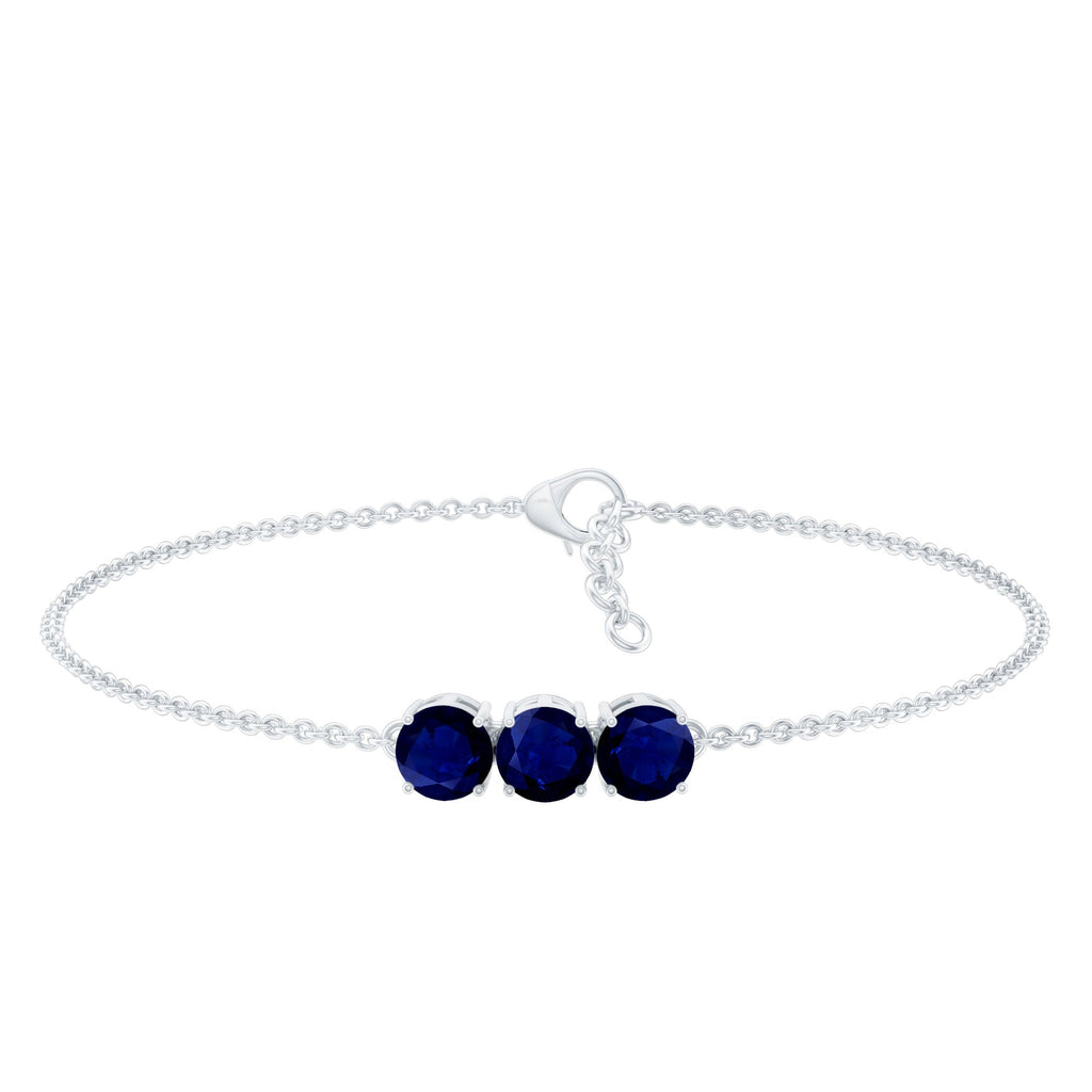 Natural 2.85 Carat Blue Sapphire Three Stone Chain Bracelet