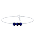 Natural 2.85 Carat Blue Sapphire Three Stone Chain Bracelet