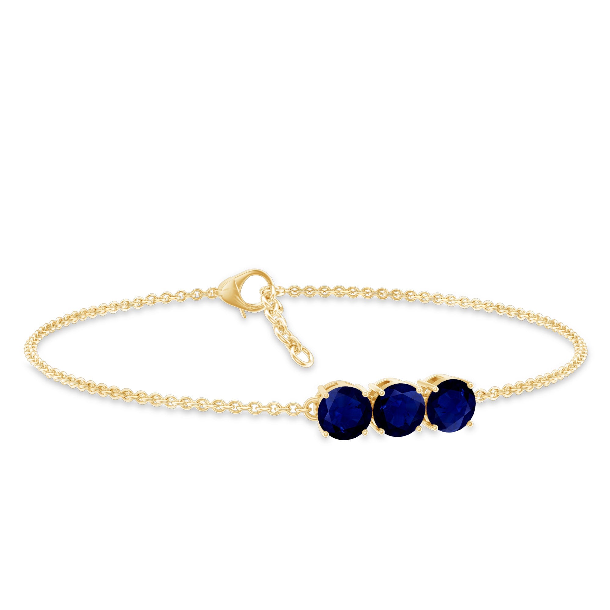 Natural 2.85 Carat Blue Sapphire Three Stone Chain Bracelet