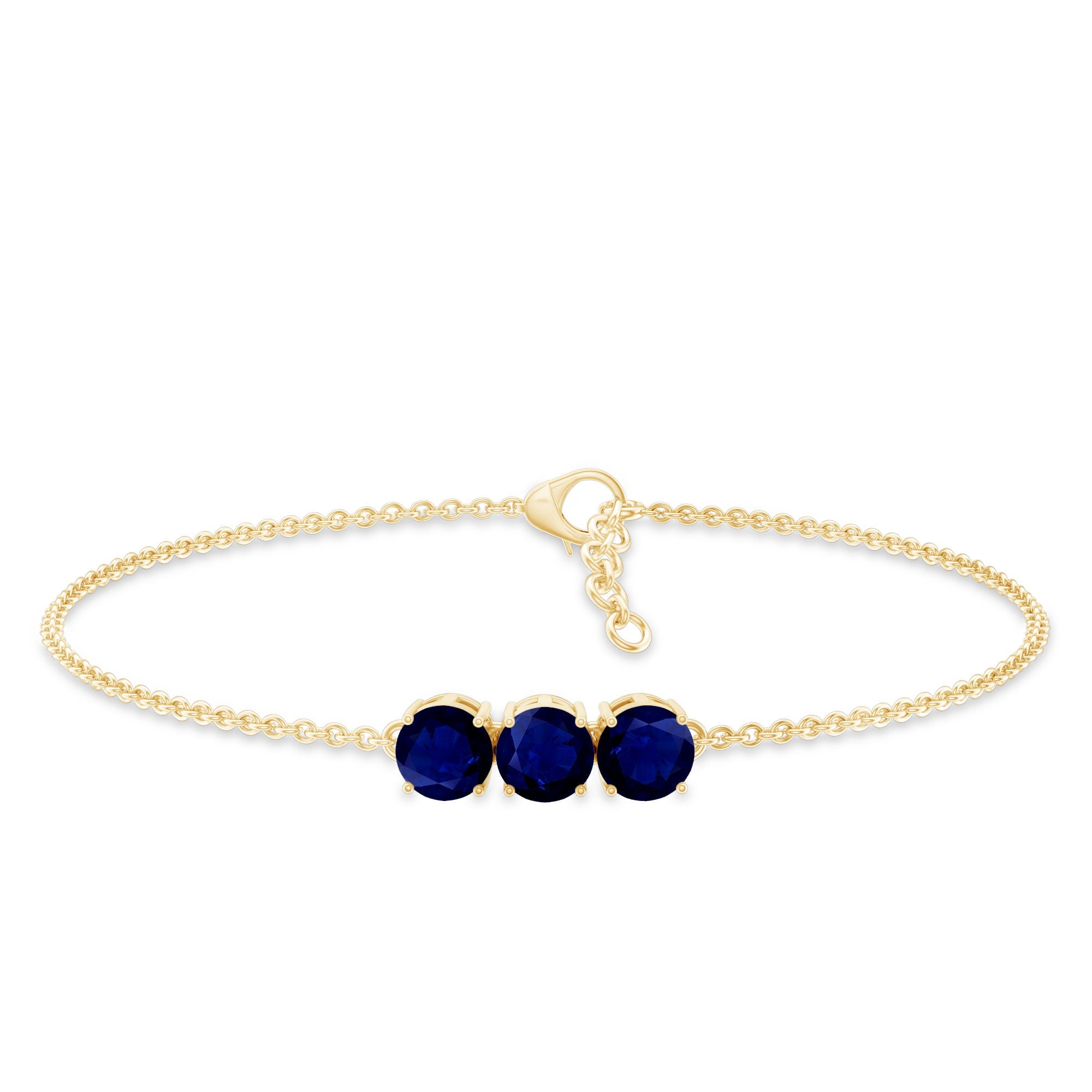 Natural 2.85 Carat Blue Sapphire Three Stone Chain Bracelet