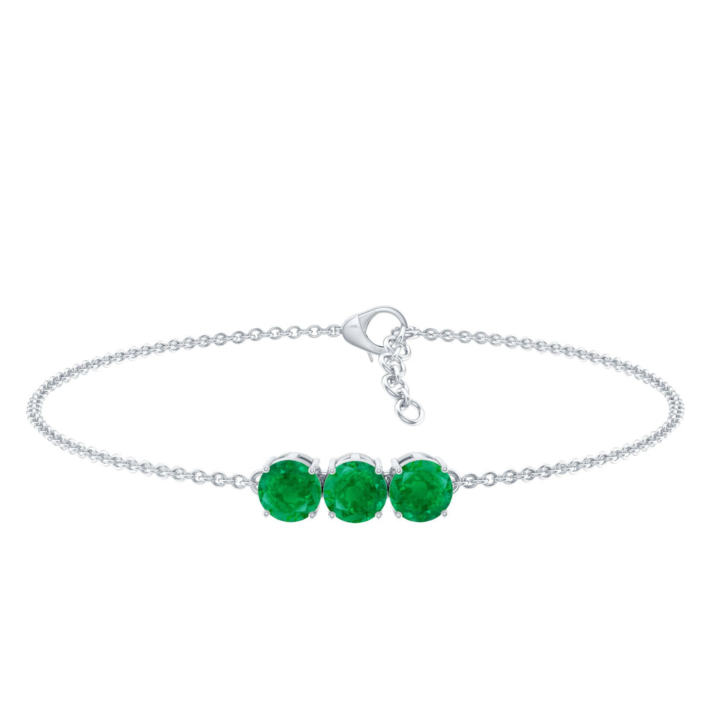 Real 1.4 Carat Certified Emerald Three Stone Bracelet for Women
