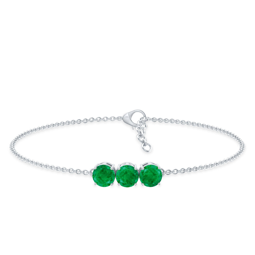 Real 1.4 Carat Certified Emerald Three Stone Bracelet for Women