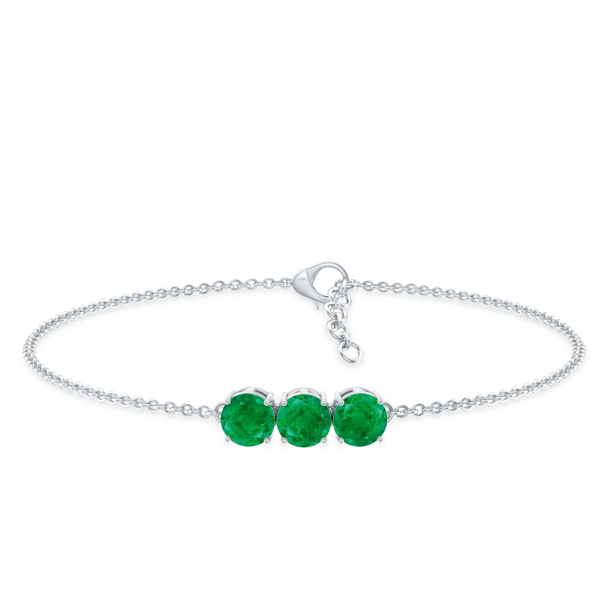 Real 1.4 Carat Certified Emerald Three Stone Bracelet for Women