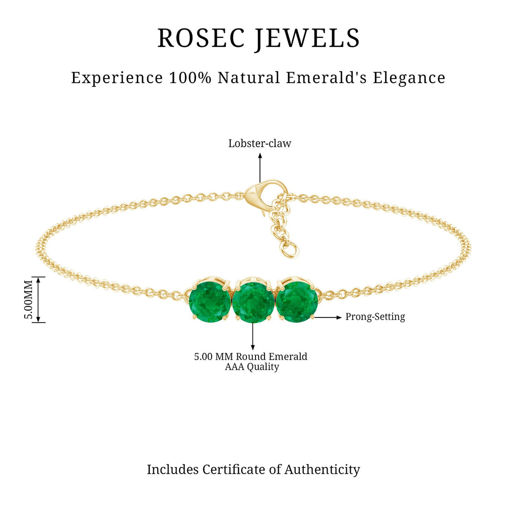 Real 1.4 Carat Certified Emerald Three Stone Bracelet for Women