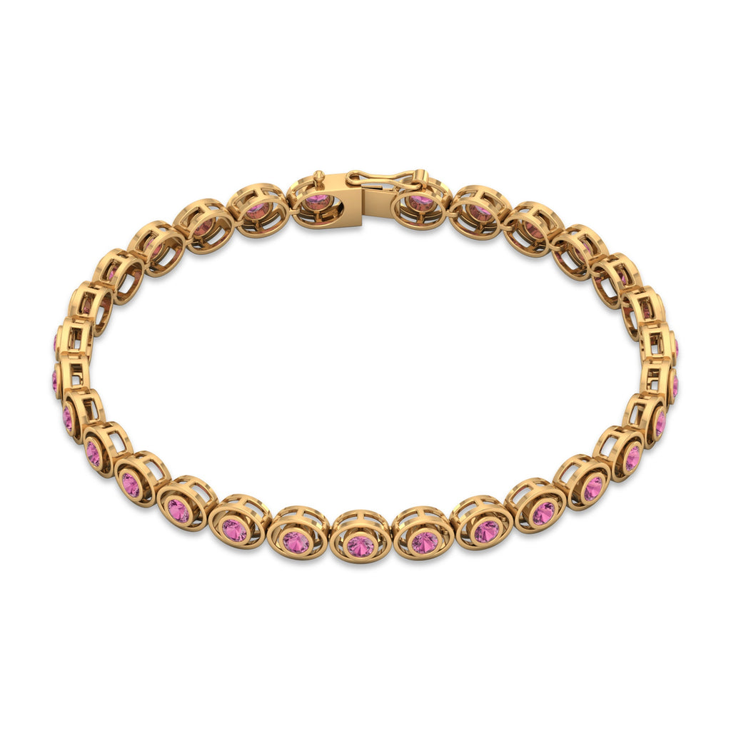 Bezel Set Natural Pink Tourmaline Tennis Bracelet for Women