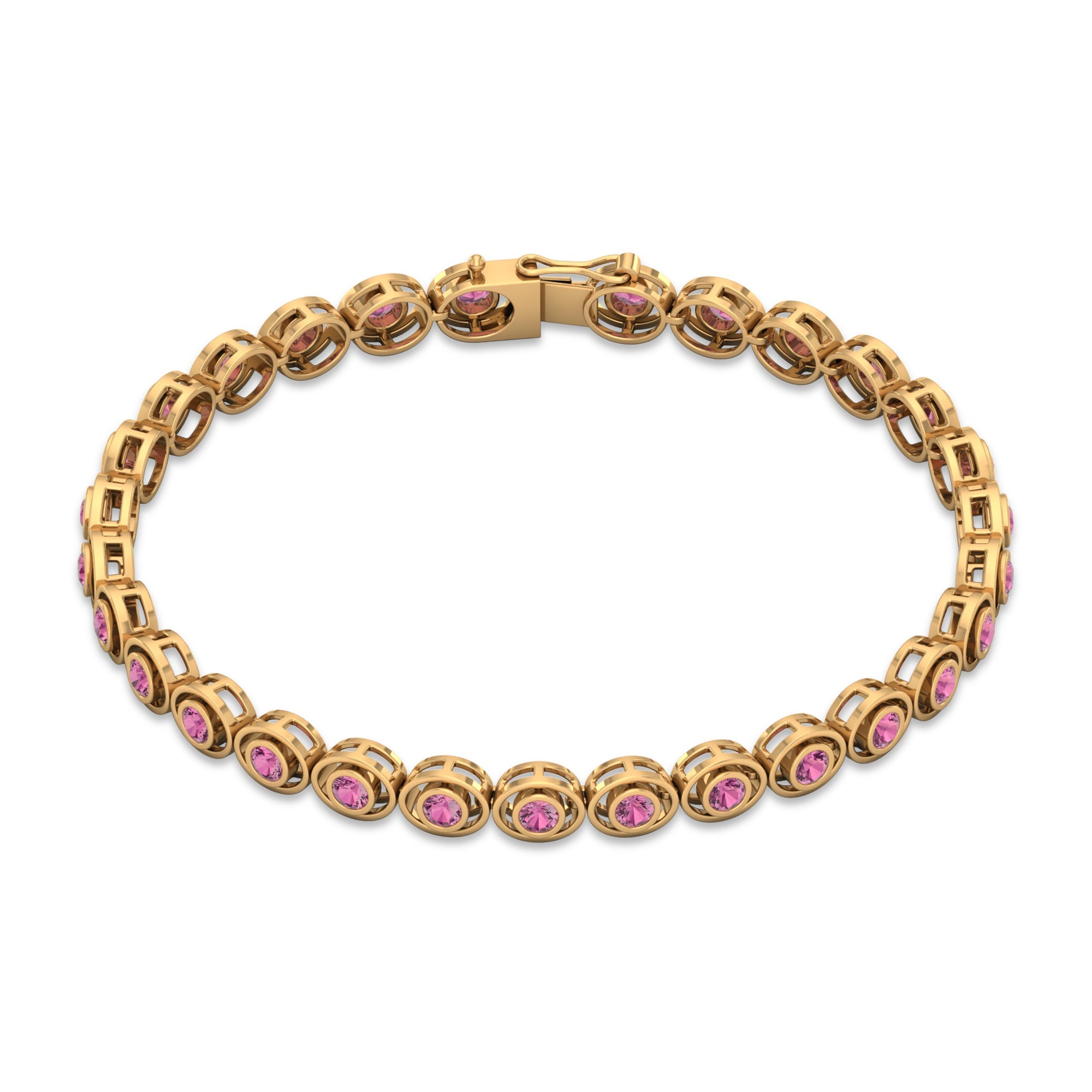 Bezel Set Natural Pink Tourmaline Tennis Bracelet for Women