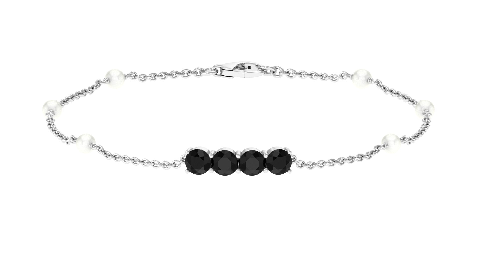 1.8 Carat Black Onyx and Freshwater Pearl Station Bracelet