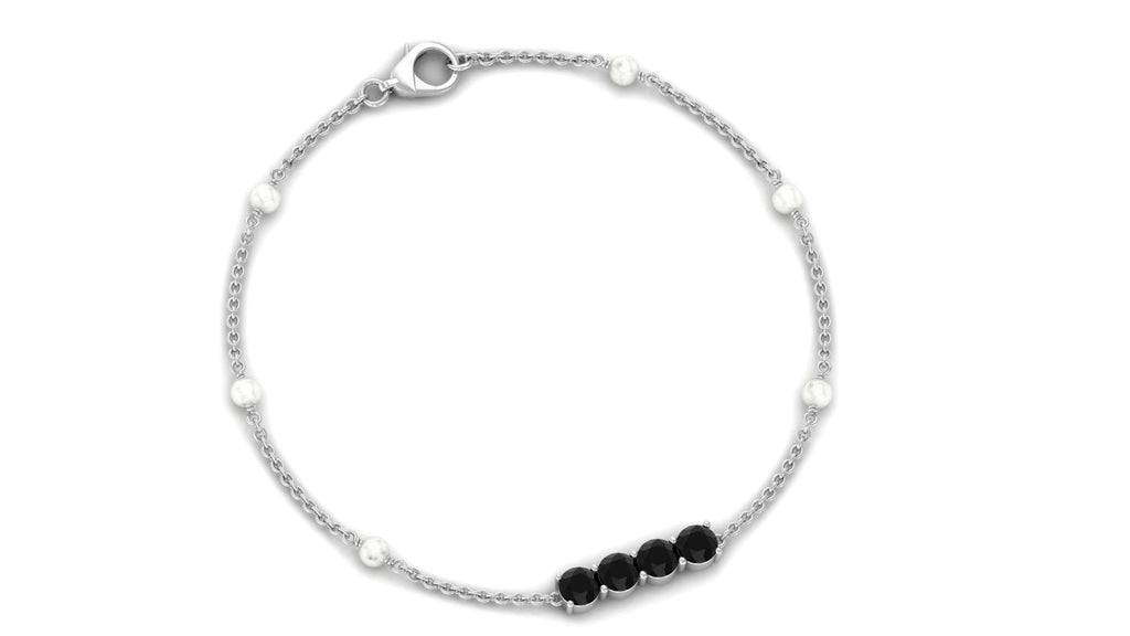 1.8 Carat Black Onyx and Freshwater Pearl Station Bracelet