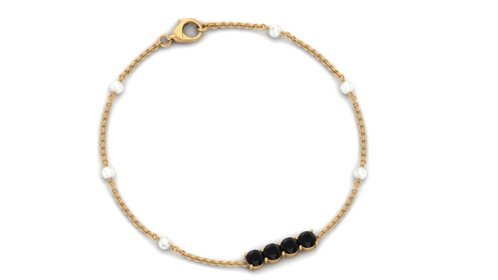1.8 Carat Black Onyx and Freshwater Pearl Station Bracelet