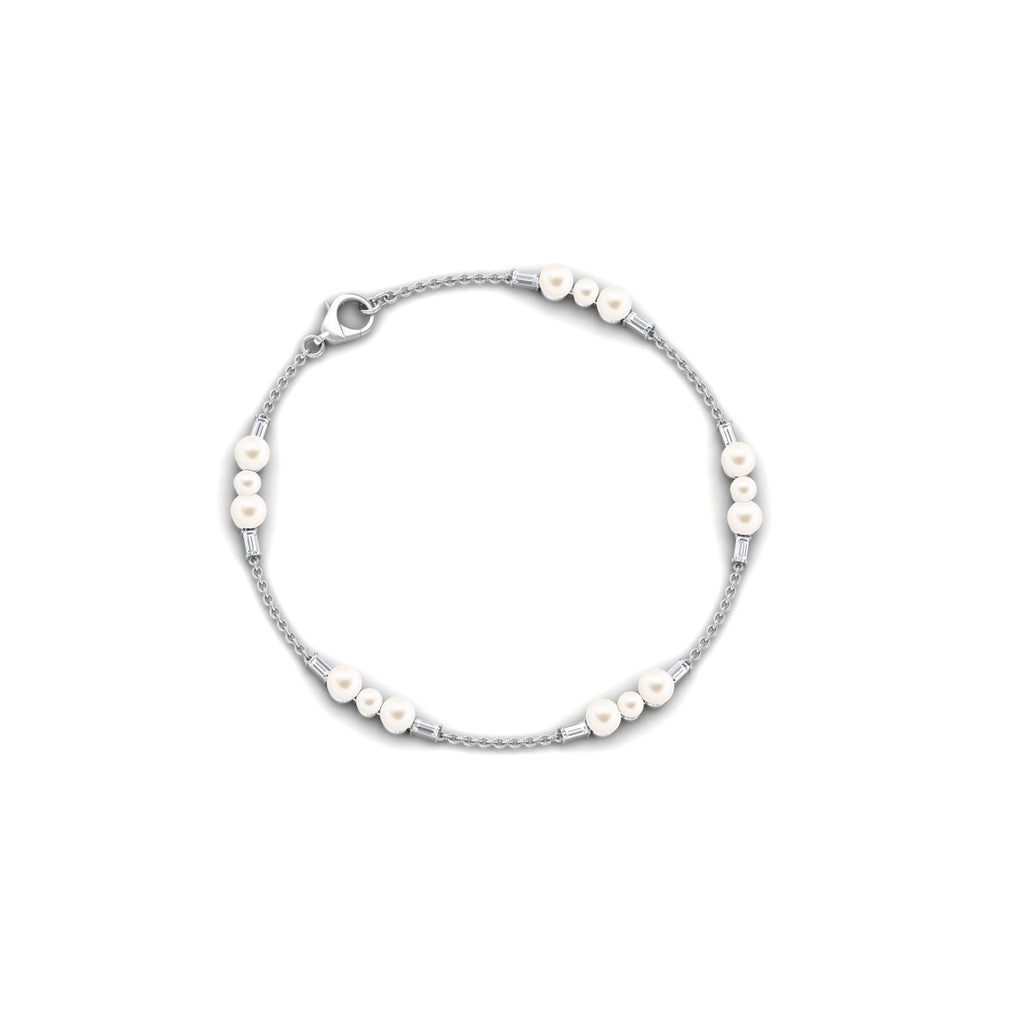 7.4 Carat Certified Freshwater Pearl Station Bracelet with Moissanite