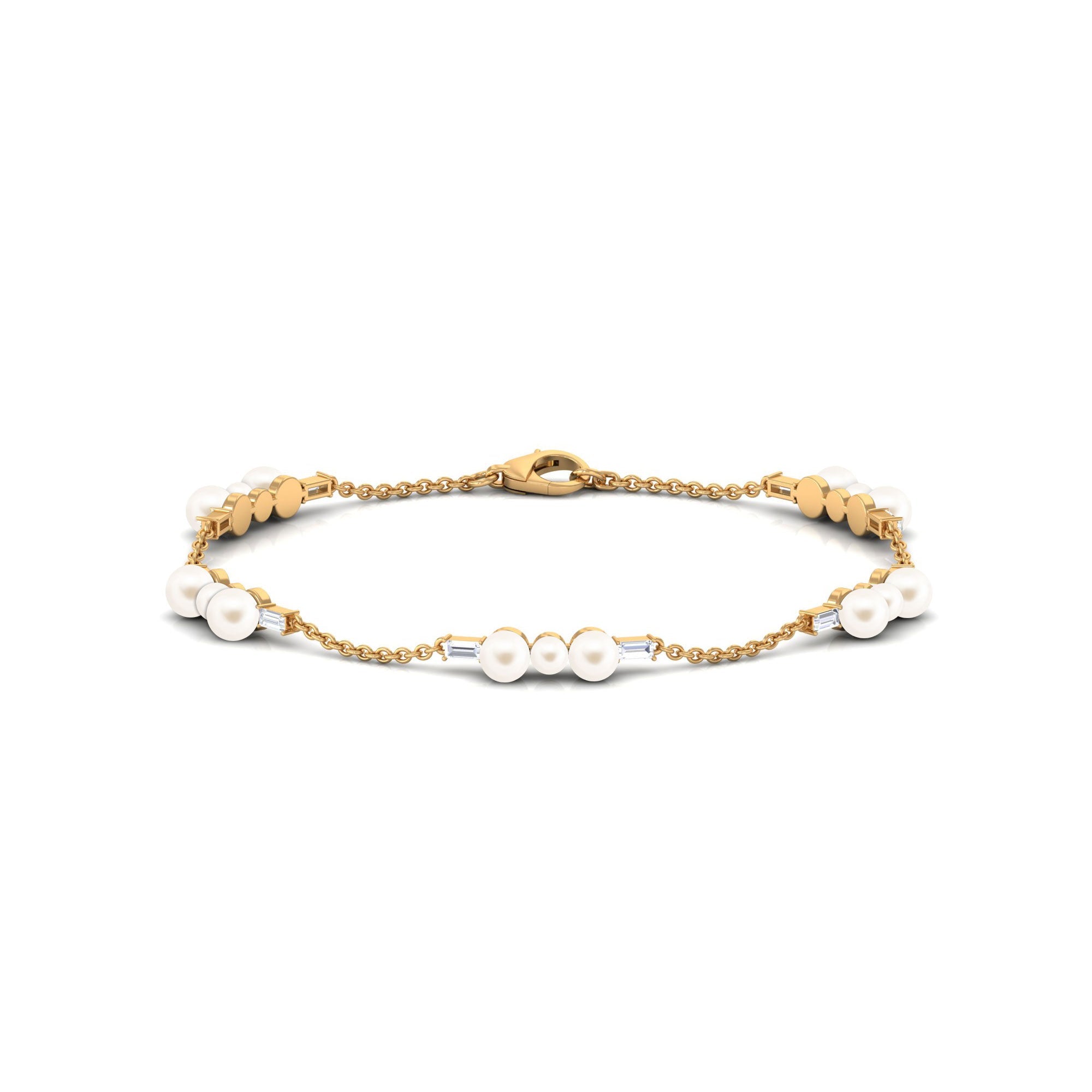 7.4 Carat Certified Freshwater Pearl Station Bracelet with Moissanite